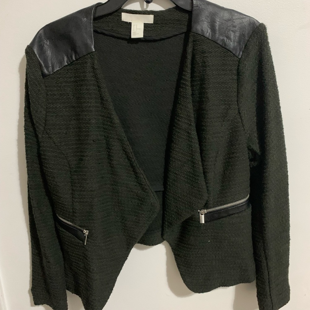 Green and Black Moto Jacket- H&M- Sz 14